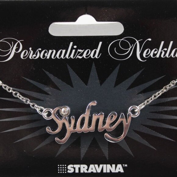 SYDNEY Name Silvertone Rhinestone 14.5" w 4.5" Multi Ring Ext Necklace - Picture 1 of 12